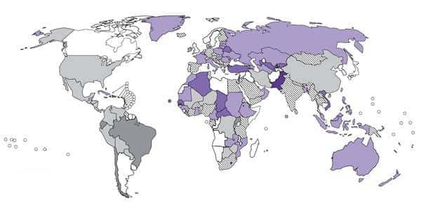 World Health Organization Map showing iodine nutrient statistics around the world