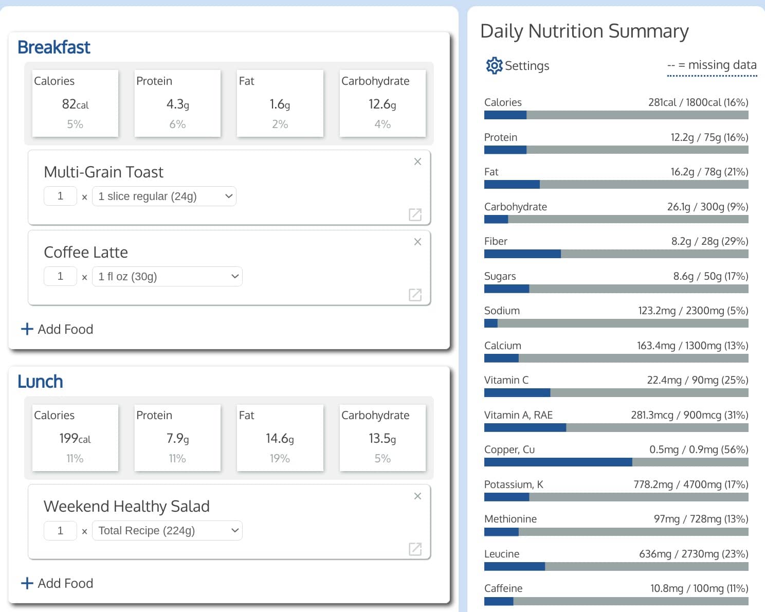 Screen Shot of Meal Planner