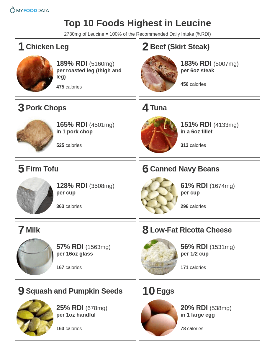 Printable list of foods high in leucine.