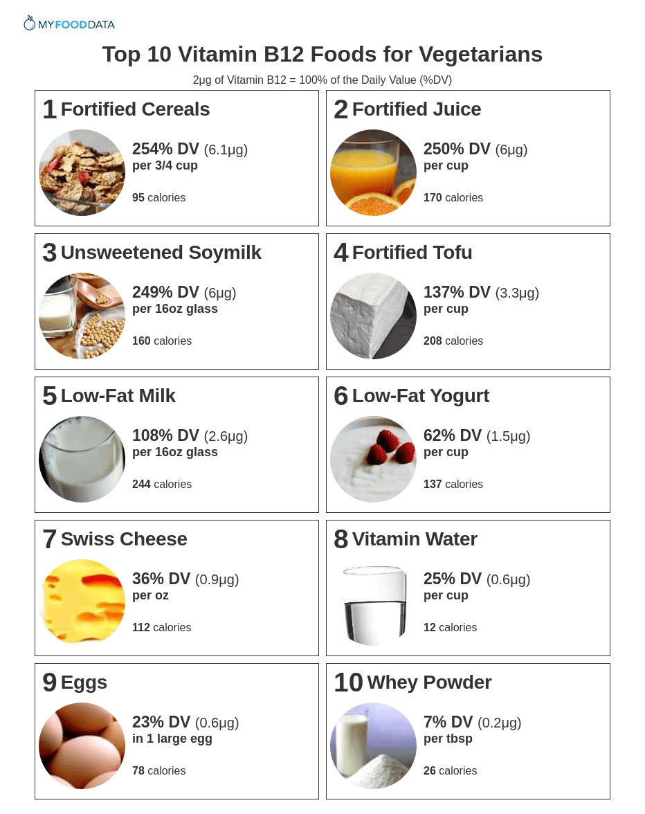 Printables list of the top 10 Vegetarian Sources of Vitamin B12.